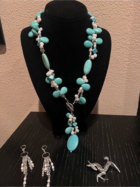 Turquoise Beaded Statement Necklace set